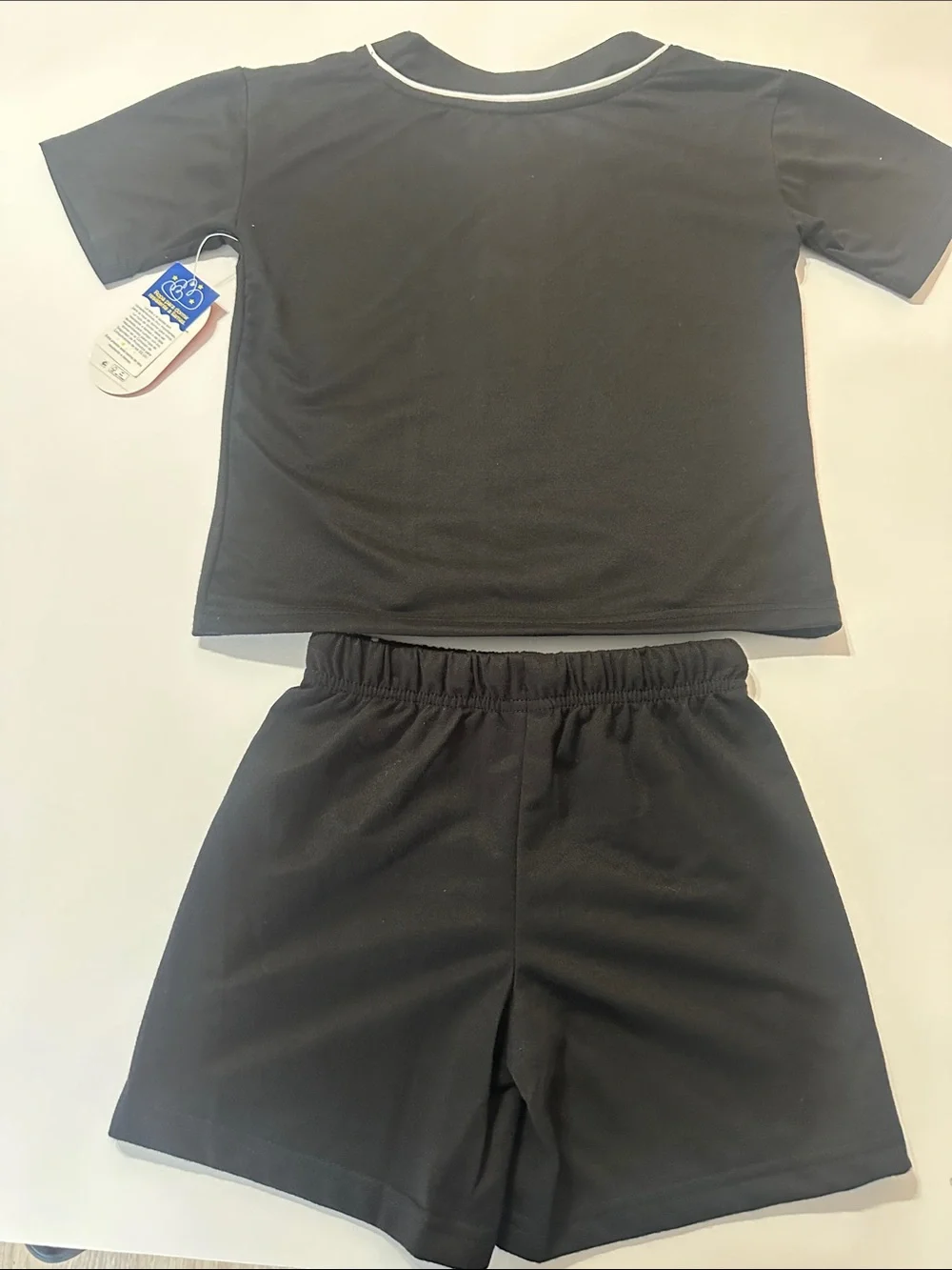 Boys Black Basketball Jersey & Shorts Pajamas Set with White Piping